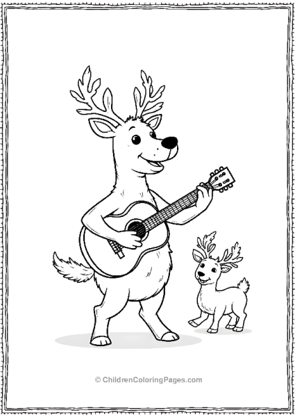 A Cheerful Reindeer Playing The Guitar While Other Reindeer Sing Free PDF Printable