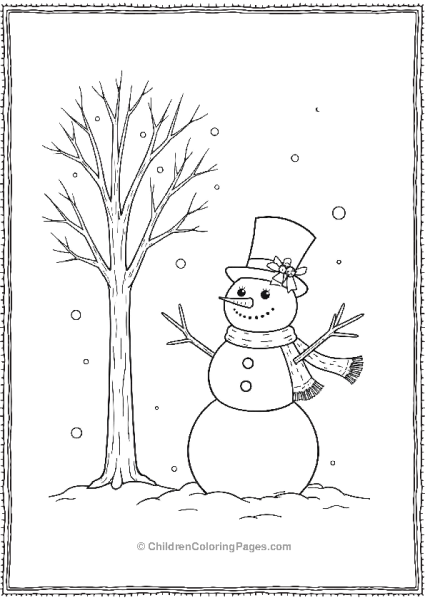 A Classic Snowman Standing Under A Bare Winter Tree Free PDF Printable