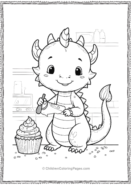 A Cute Dragon Baking A Cupcake Free PDF Printable