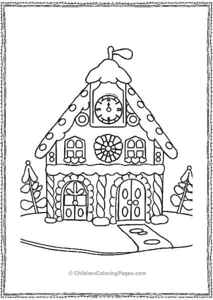 A Gingerbread House With A Clock Free PDF Printable