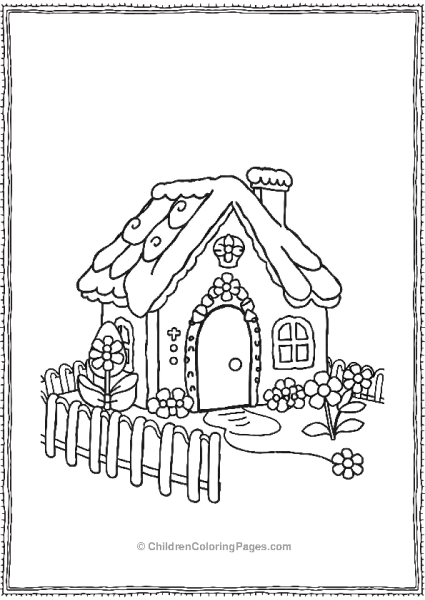 A Gingerbread House With A Fence And Flowers Free PDF Printable