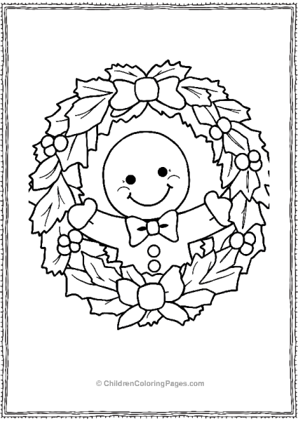 A Gingerbread Man Peeking Out Of A Christmas Wreath Free PDF Printable