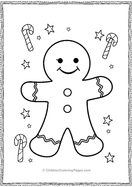 A Gingerbread Man Surrounded By Small Christmas Decorations Free PDF Printable