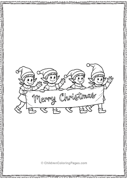 A Group Of Elves Carrying A Long Holiday Banner Free PDF Printable