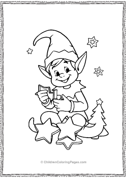 A Happy Elf Using Cookie Cutters To Shape Holiday Cookies Free PDF Printable