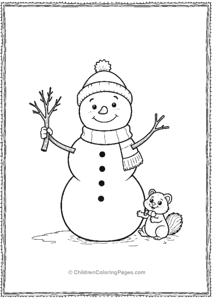 A Jolly Snowman Holding A Twig Arm Out With A Tiny Hat Free PDF Printable