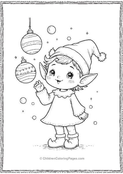 A Kawaii Elf Blowing Christmas Bubbles Free PDF Printable