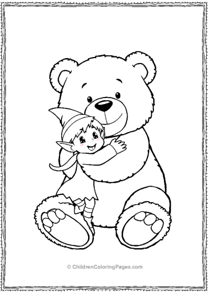 A Kawaii Elf Hugging A Giant Teddy Bear Free PDF Printable