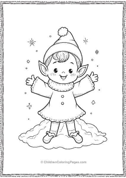 A Kawaii Elf Making A Snow Angel In A Pile Of Sparkl Free PDF Printable