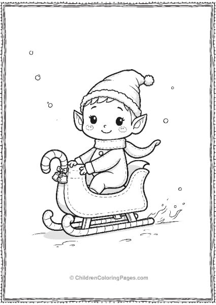 A Kawaii Elf Riding A Candy Cane Sled Free PDF Printable