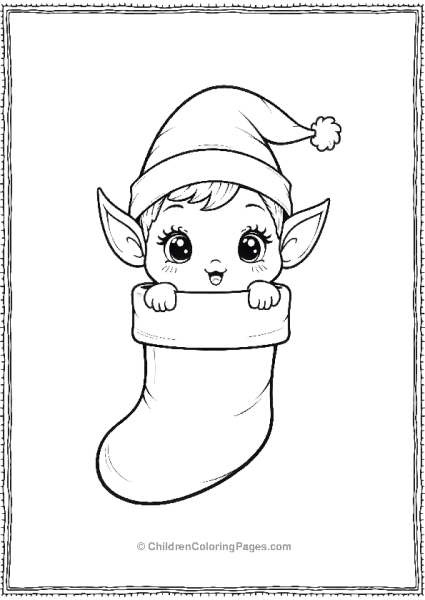 A Kawaii Elf Sitting Inside A Christmas Stocking Free PDF Printable