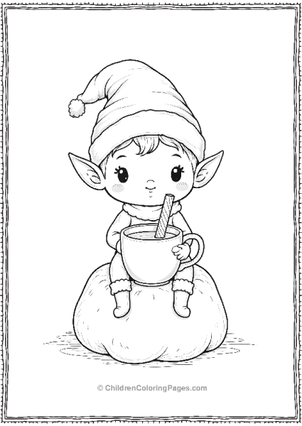 A Kawaii Elf Sitting On A Fluffy Marshmallow Sippy Cup Free PDF Printable