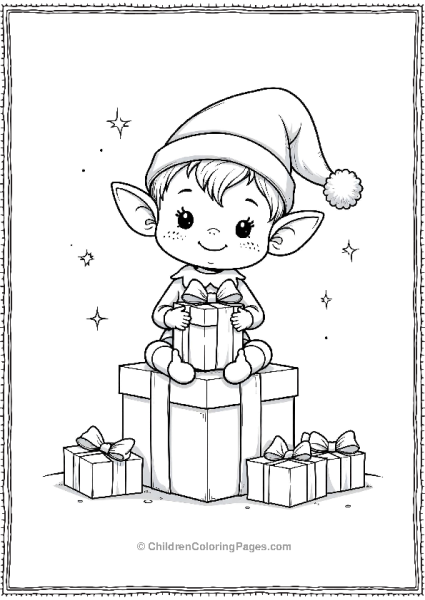 A Kawaii Elf Sitting On A Gift Box Surrounded By Balloons Free PDF Printable