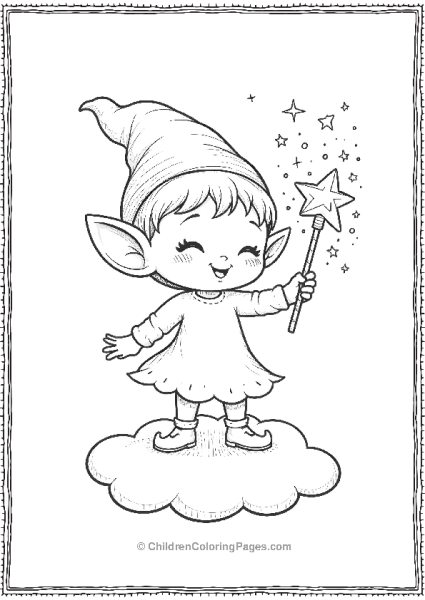 A Kawaii Elf Standing On A Cloud Sprinkling Magic Dust Free PDF Printable