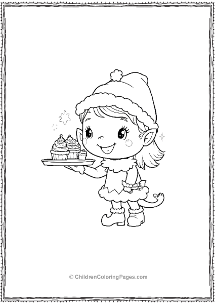 A Kawaii Elf With A Cupcake Hat Offering A Tray Of Treats Free PDF Printable