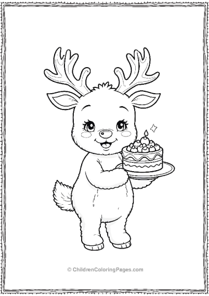 A Kawaii Reindeer Holding A Cake And Smiling Brightly Free PDF Printable