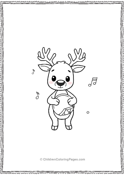 A Kawaii Reindeer Playing A Small Drum Free PDF Printable