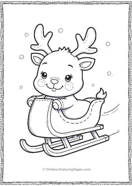 A Kawaii Reindeer Riding On A Sled With A Big Smile Free PDF Printable