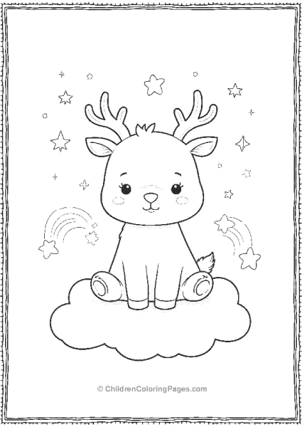 A Kawaii Reindeer Sitting On A Cloud Surrounded By Stars Free PDF Printable