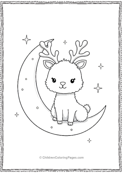 A Kawaii Reindeer Sitting On A Crescent Moon Free PDF Printable