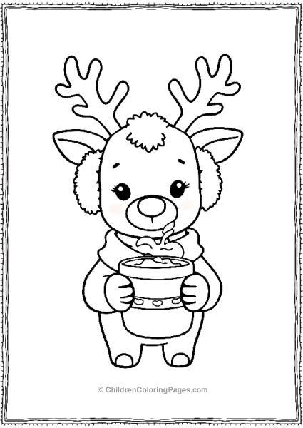 A Kawaii Reindeer Wearing Earmuffs And Holding A Stocking Free PDF Printable