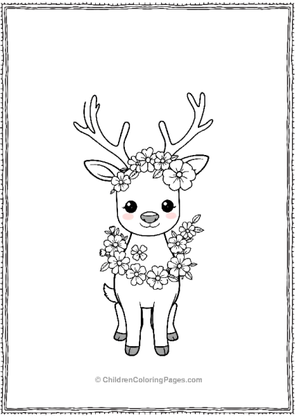 A Kawaii Reindeer With A Garland Of Flowers Wrapped Around Its Antlers Free PDF Printable