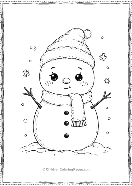 A Kawaii Style Snowman With A Cute Blushing Face Free PDF Printable