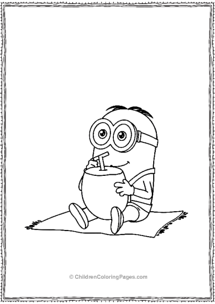 A Minion Drinking From A Coconut With A Straw Sitting Free PDF Printable