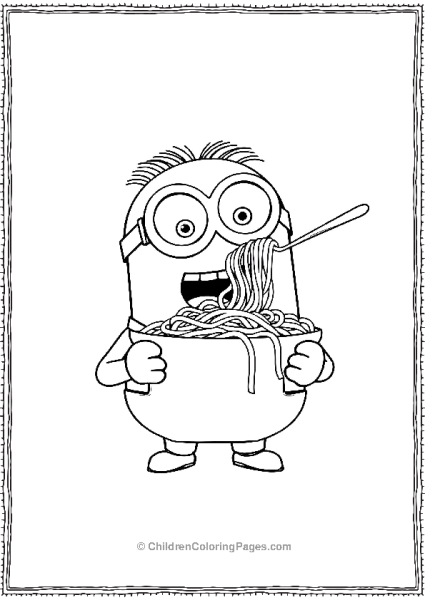 A Minion Enjoying A Big Bowl Of Spaghetti Twirling Free PDF Printable