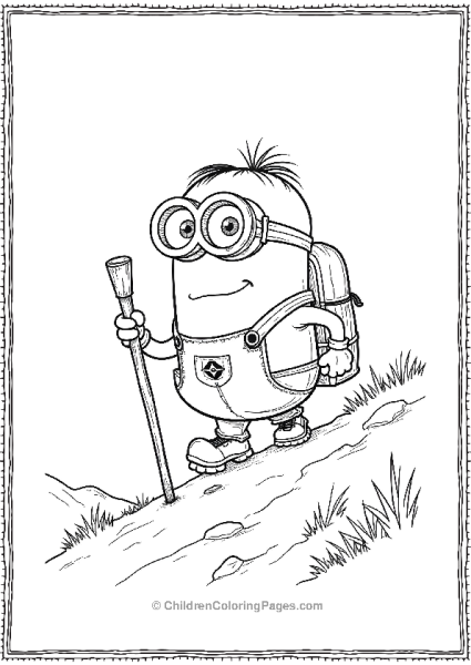 A Minion Hiking Up A Steep Trail Holding A Walking Stick Free PDF Printable