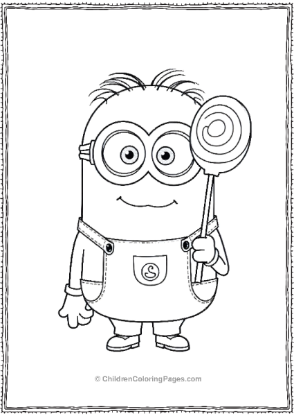 A Minion Holding A Large Lollipop With Wide Happy Eyes Free PDF Printable