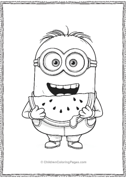 A Minion Holding A Watermelon Slice Taking A Big Bite Free PDF Printable