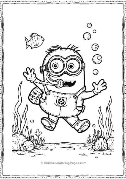 A Minion Scuba Diving Underwater Blowing Bubbles Free PDF Printable