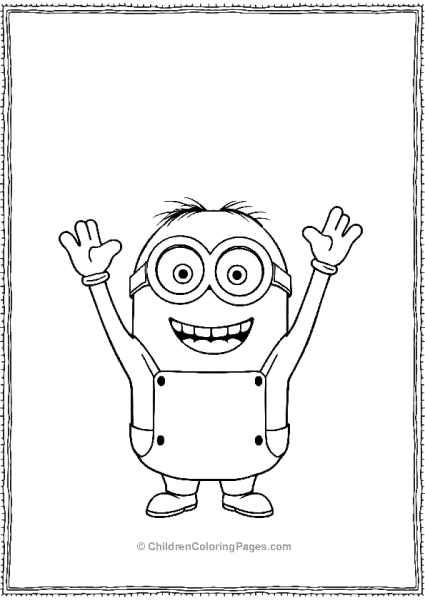 A Minion Waving Both Hands In The Air With Cheerful Expressions Free PDF Printable