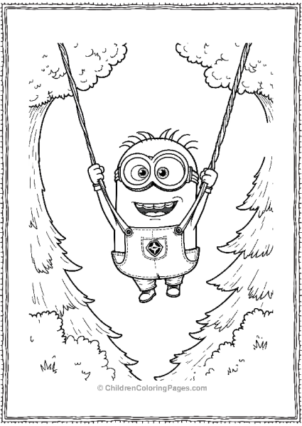 A Minion Ziplining Across A Forest Holding Onto A Rope Free PDF Printable