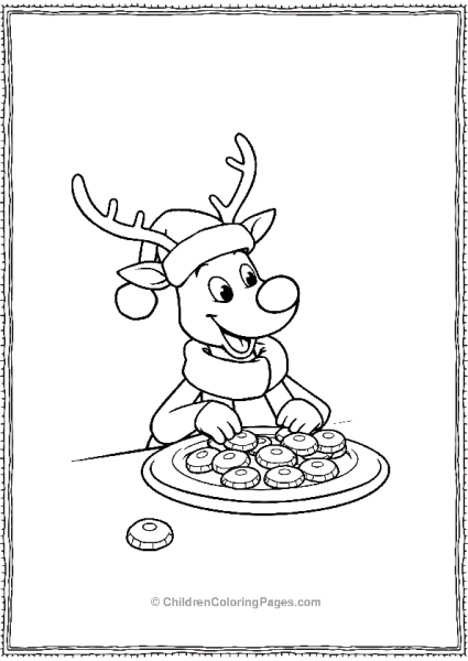 A Mischievous Reindeer Sneaking Cookies From Santa Free PDF Printable