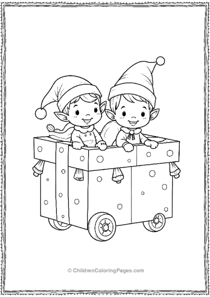 A Pair Of Elves Driving A Decorated Holiday Float Free PDF Printable