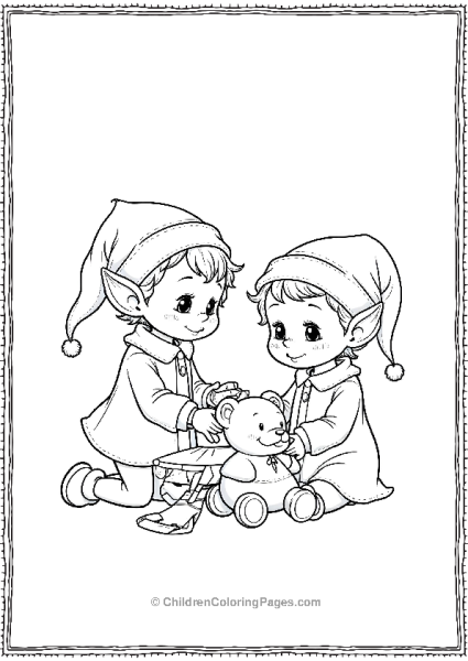 A Pair Of Elves Working Together Painting A Toy Free PDF Printable