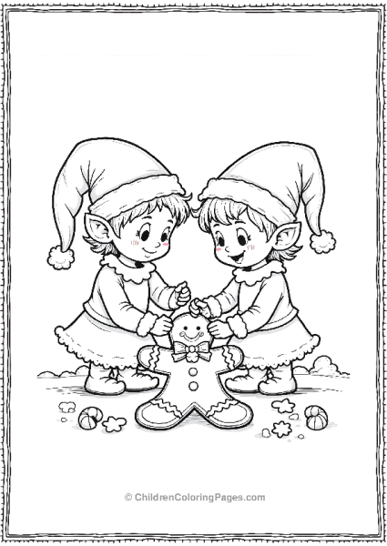 A Pair Of Elves Working Together To Decorate Gingerbread Free PDF Printable