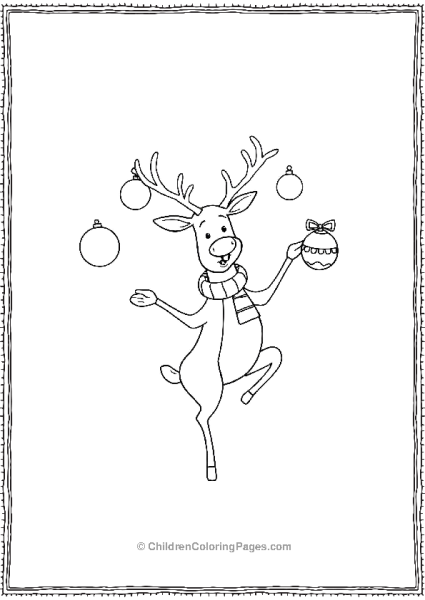 A Playful Reindeer Juggling Ornaments While Balancing Free PDF Printable