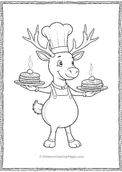 A Reindeer Chef Wearing A Tall Hat And Holding Pancakes Free PDF Printable