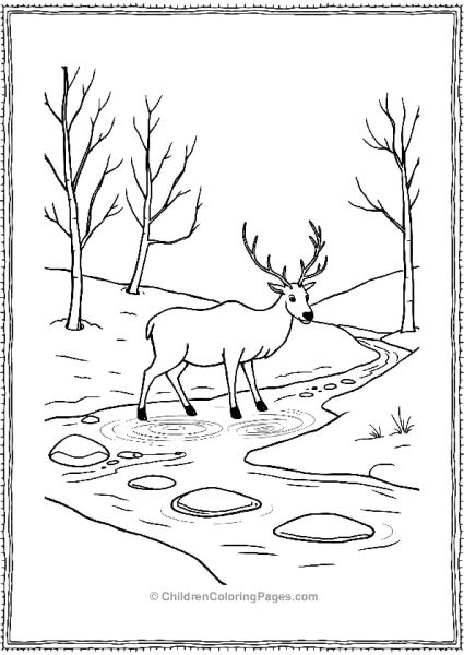 A Reindeer Drinking Water From A Frozen Stream Free PDF Printable