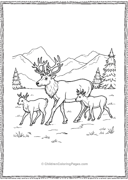 A Reindeer Family Walking Across Free PDF Printable