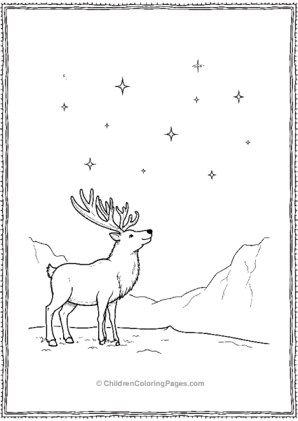 A Reindeer Looking Up At The Northern Lights Free PDF Printable