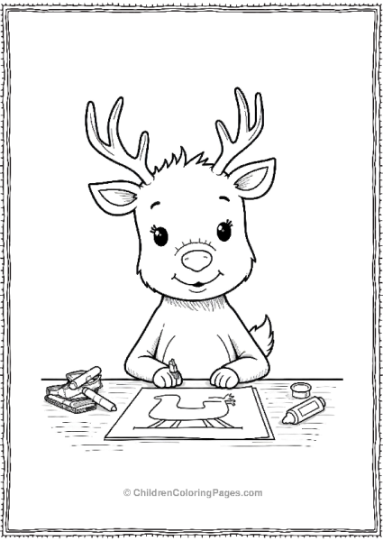 A Reindeer Sitting At A Desk Drawing A Picture Free PDF Printable