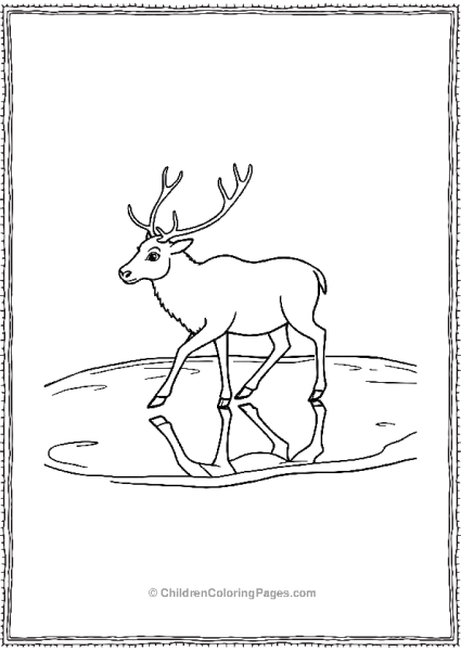 A Reindeer Walking Alongside A Small Frozen Lake Free PDF Printable