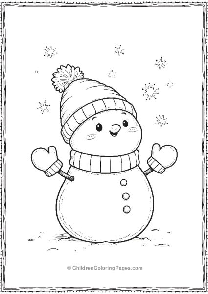 A Small Kawaii Snowman With Oversized Mittens Free PDF Printable