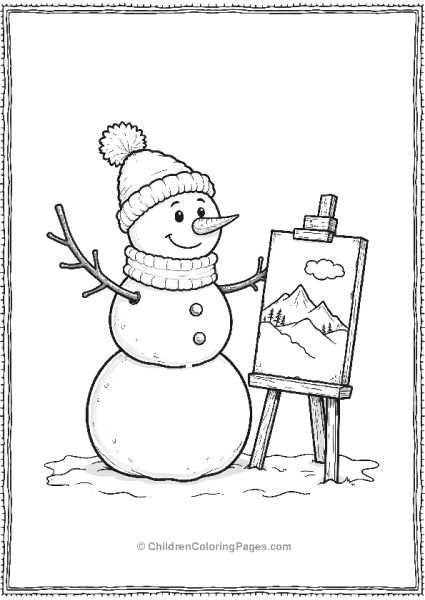 A Snowman Artist With A Paintbrush In One Twig Hand Free PDF Printable