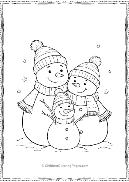 A Snowman Family Huddling Together In The Cold Free PDF Printable