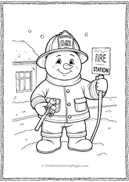 A Snowman Firefighter Wearing A Helmet And Holding A Hose Free PDF Printable